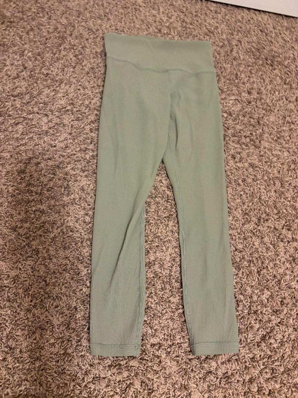 Athleta Elation Rib Tight Green Small Petite SP Nylon Blend Wide Waistband Ankle